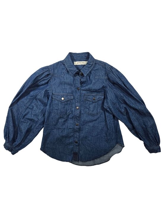 We The Free Tops - We The Free Women's XS Denim Snap Front Shirt Puff Sleeve Raw Hem Blue Western
